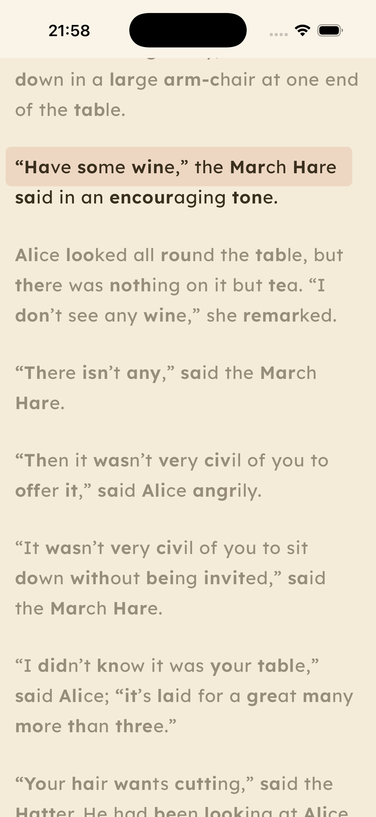 ClearRead reading view with light theme and focus mode highlighting