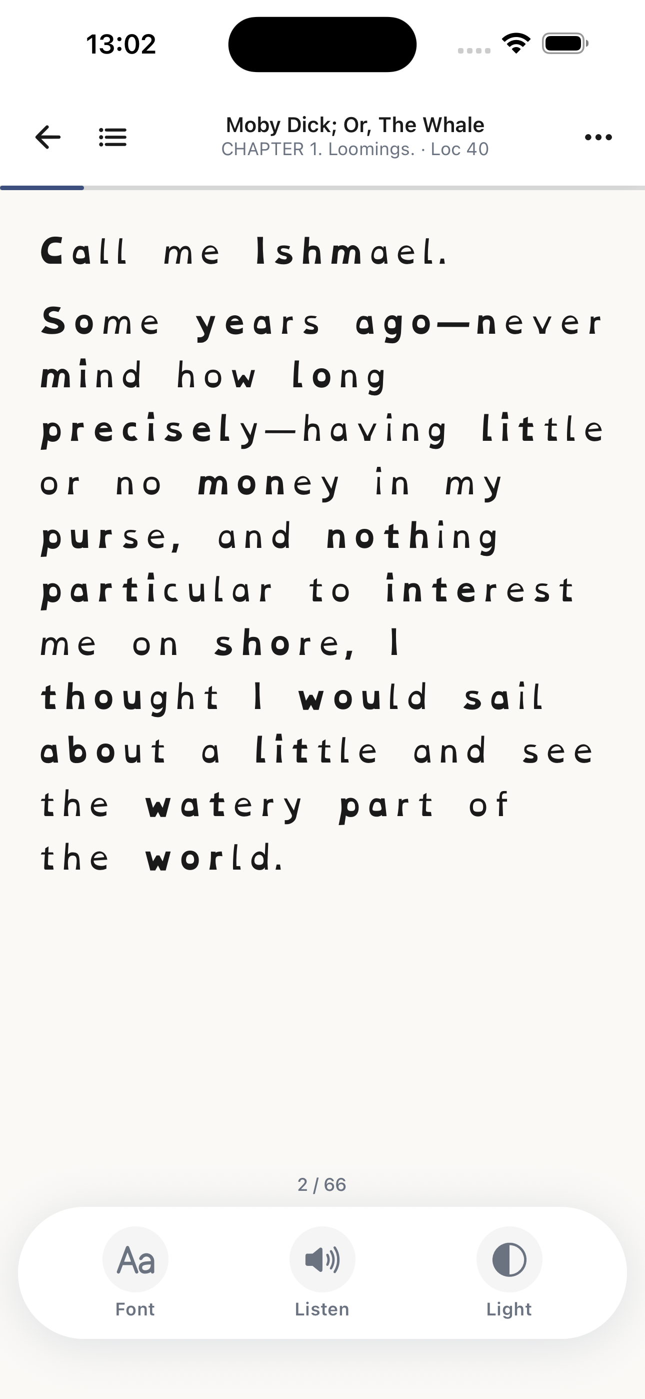 ClearRead reading view with customizable font and spacing